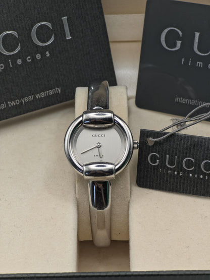 Vintage Gucci Women's Bangle Watch Swiss Quartz Original Box Warranty Card - 353