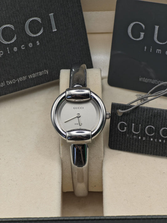Vintage Gucci Women's Bangle Watch Swiss Quartz Original Box Warranty Card - 353