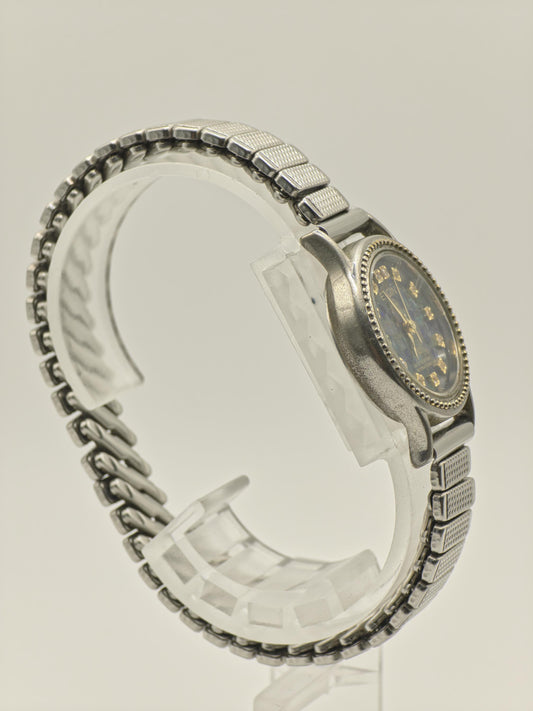 Vintage Elgin Deluxe Opal Women's Quartz 30M Dress Watch Blue Mosaic Dial - 432
