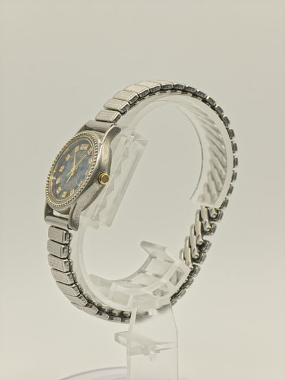 Vintage Elgin Deluxe Opal Women's Quartz 30M Dress Watch Blue Mosaic Dial - 432