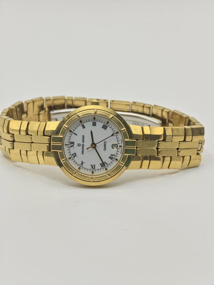Vintage Universal Genève Women's Quartz White Dial Gold Tone Dress Watch Swiss Made - 433