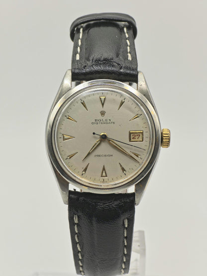 Vintage Rolex Oysterdate Precision Men's Watch Silver Dial Date Manual Wind Swiss - 362