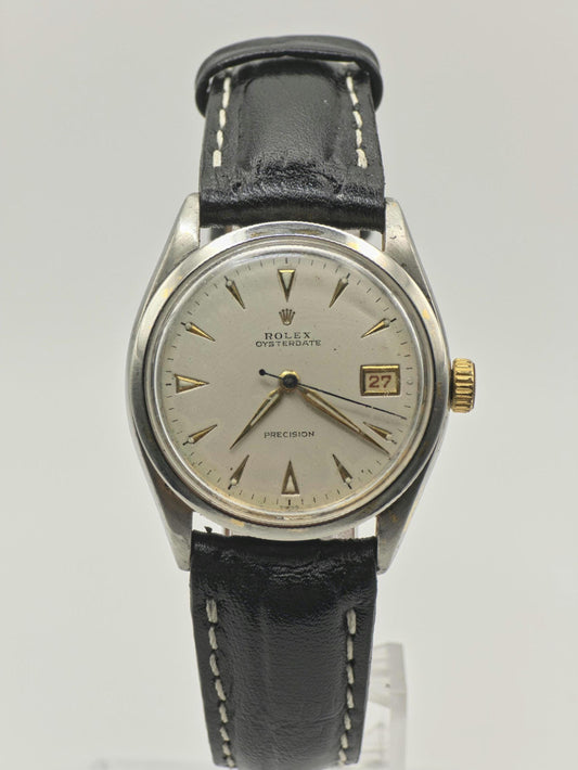 Vintage Rolex Oysterdate Precision Men's Watch Silver Dial Date Manual Wind Swiss - 362