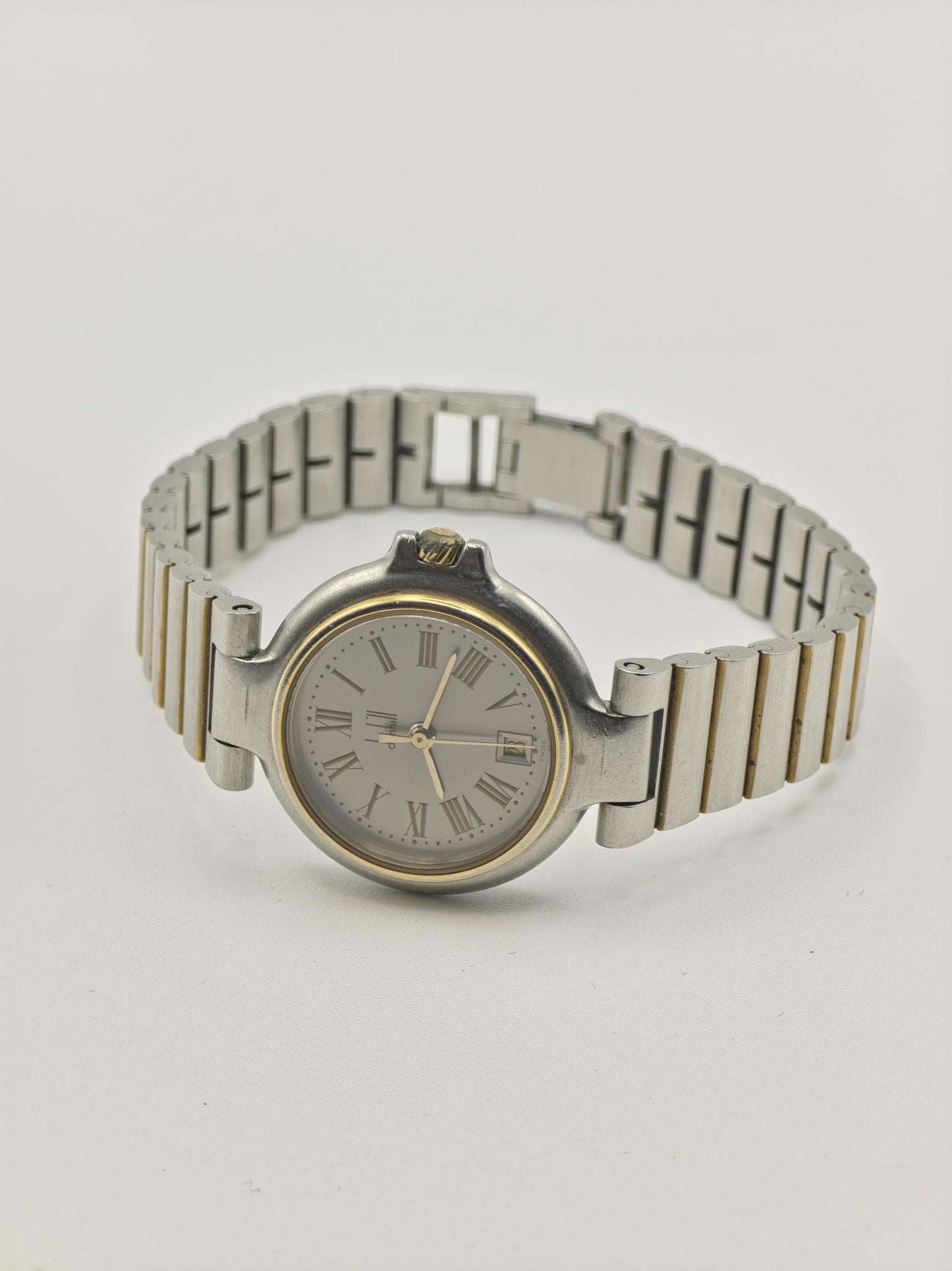 Vintage Dunhill Women's Watch Two Tone Date Quartz Roman Dial Swiss Made - 366