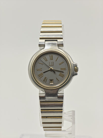 Vintage Dunhill Women's Watch Two Tone Date Quartz Roman Dial Swiss Made - 366