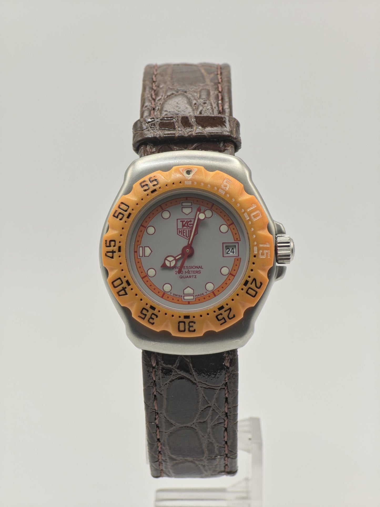 Vintage TAG Heuer Professional 200M Quartz 27mm Unisex Orange Bezel Swiss - 367
