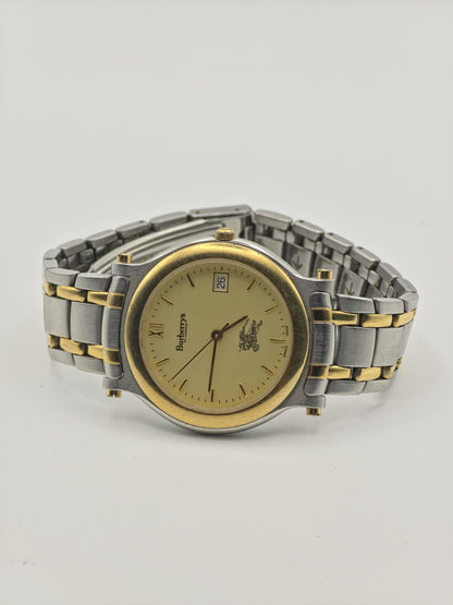 Vintage Burberrys of London Quartz Men's Watch Gold Dial Two-Tone Bracelet Swiss - 369