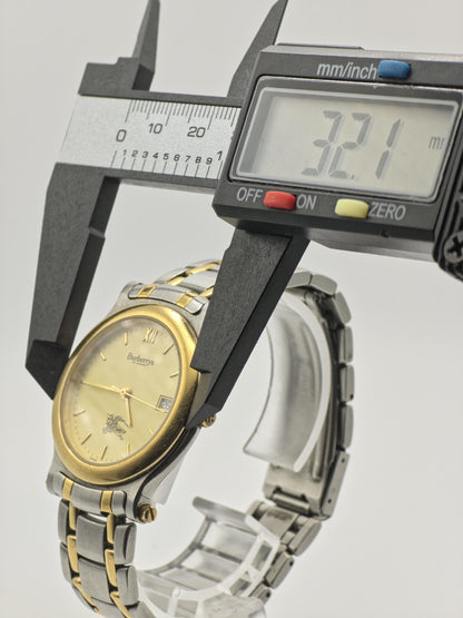 Vintage Burberrys of London Quartz Men's Watch Gold Dial Two-Tone Bracelet Swiss - 369