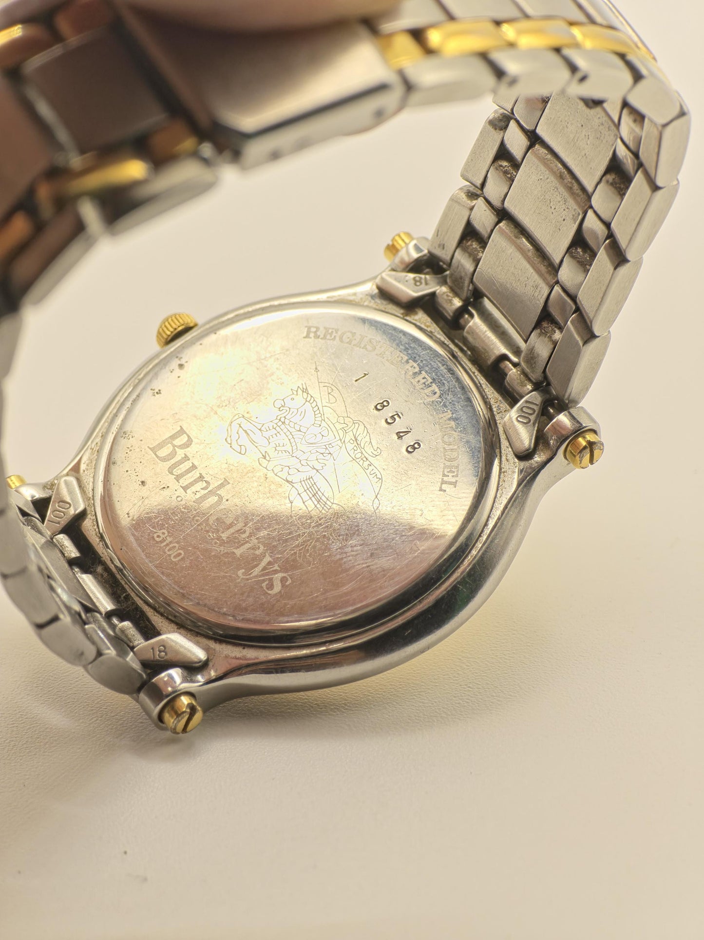 Vintage Burberrys of London Quartz Men's Watch Gold Dial Two-Tone Bracelet Swiss - 369
