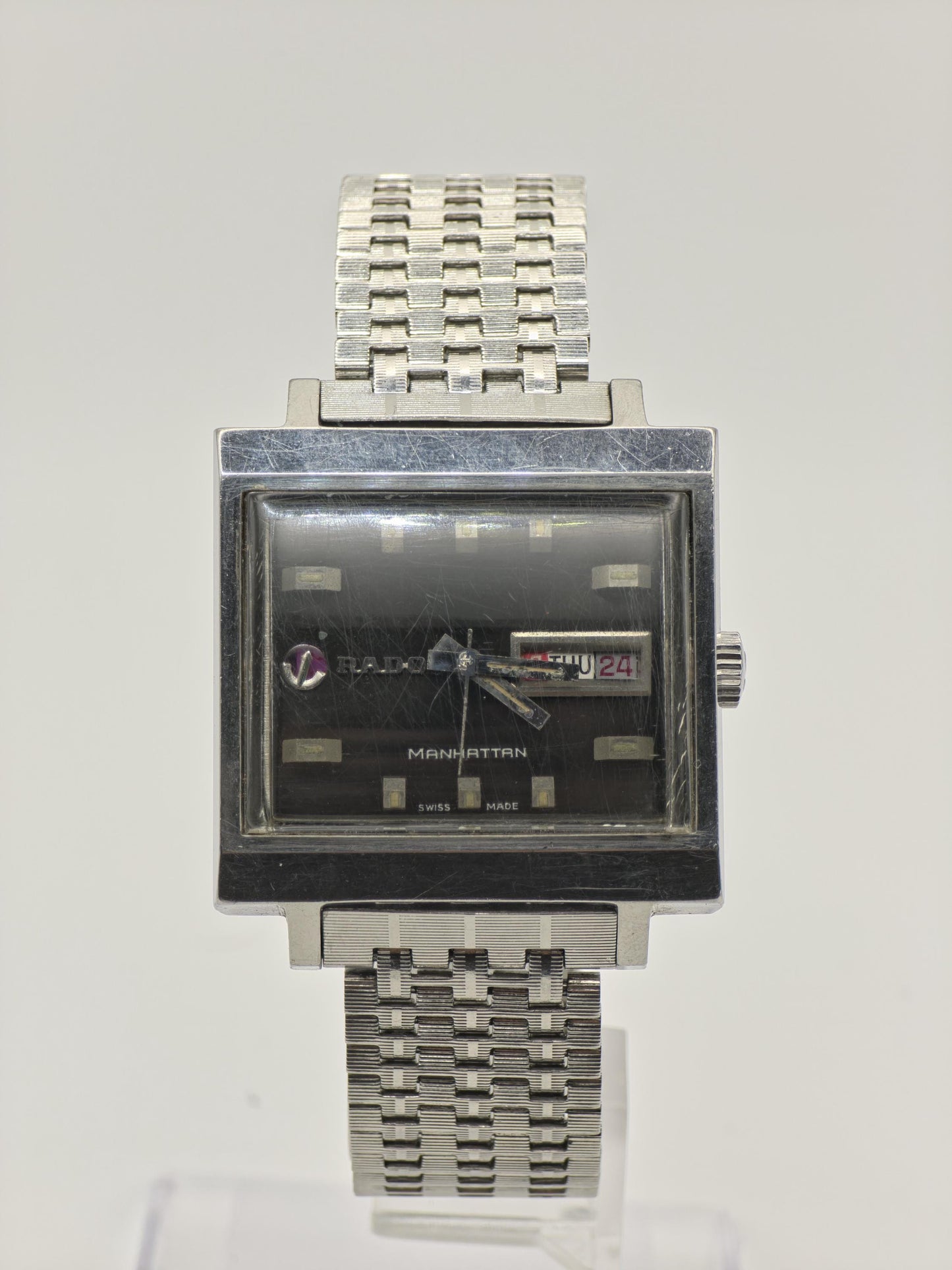 Vintage Rado Manhattan Men's Automatic Day Date Swiss Watch TV Case Bracelet - 379