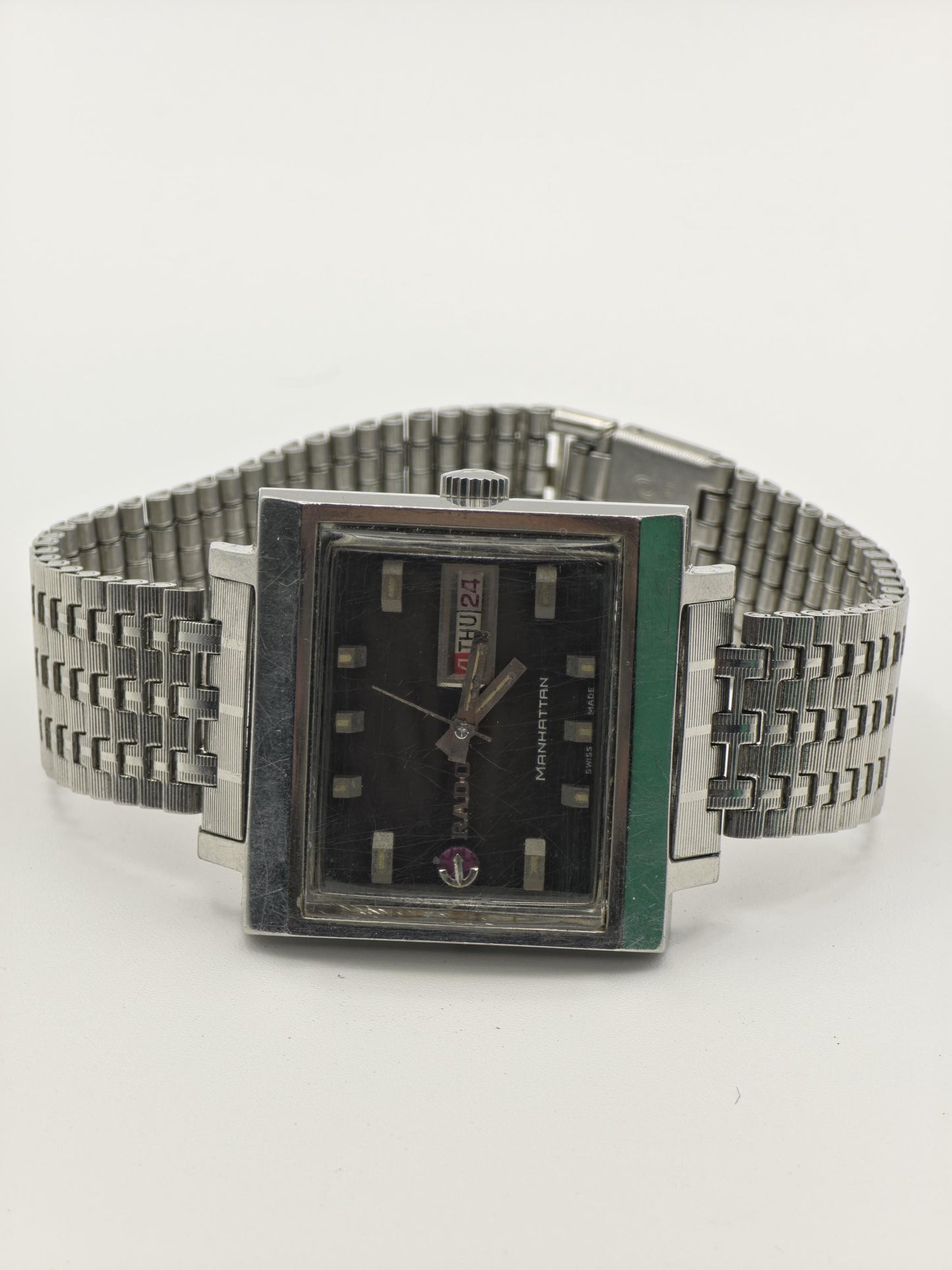Vintage Rado Manhattan Men's Automatic Day Date Swiss Watch TV Case Bracelet - 379