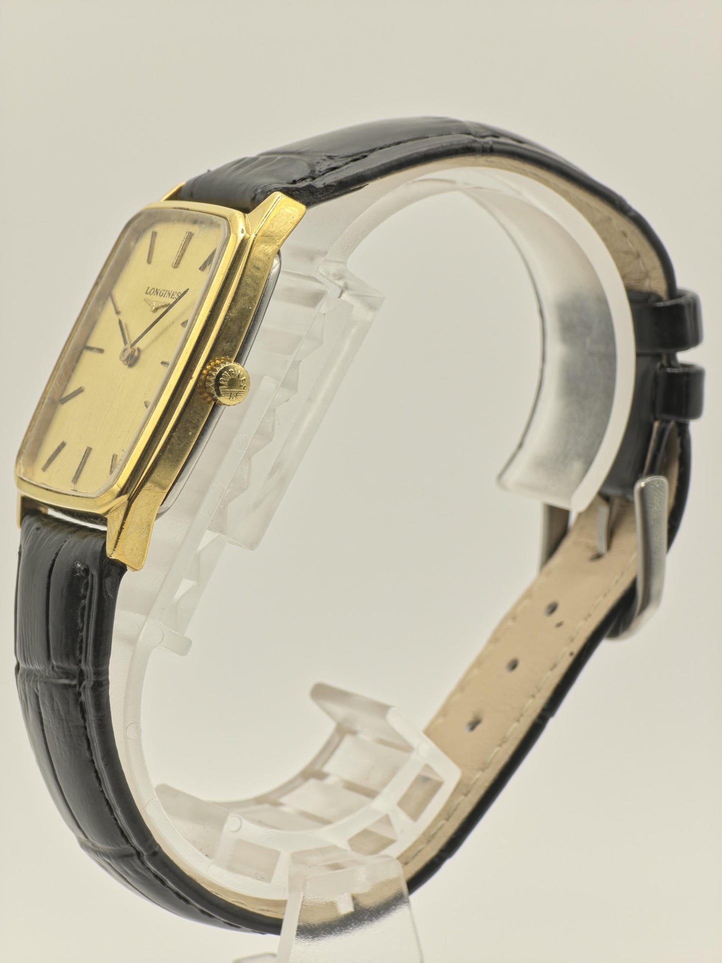 Vintage Longines Men's Gold Dial Rectangular Dress Watch Swiss Made Manual Wind - 385