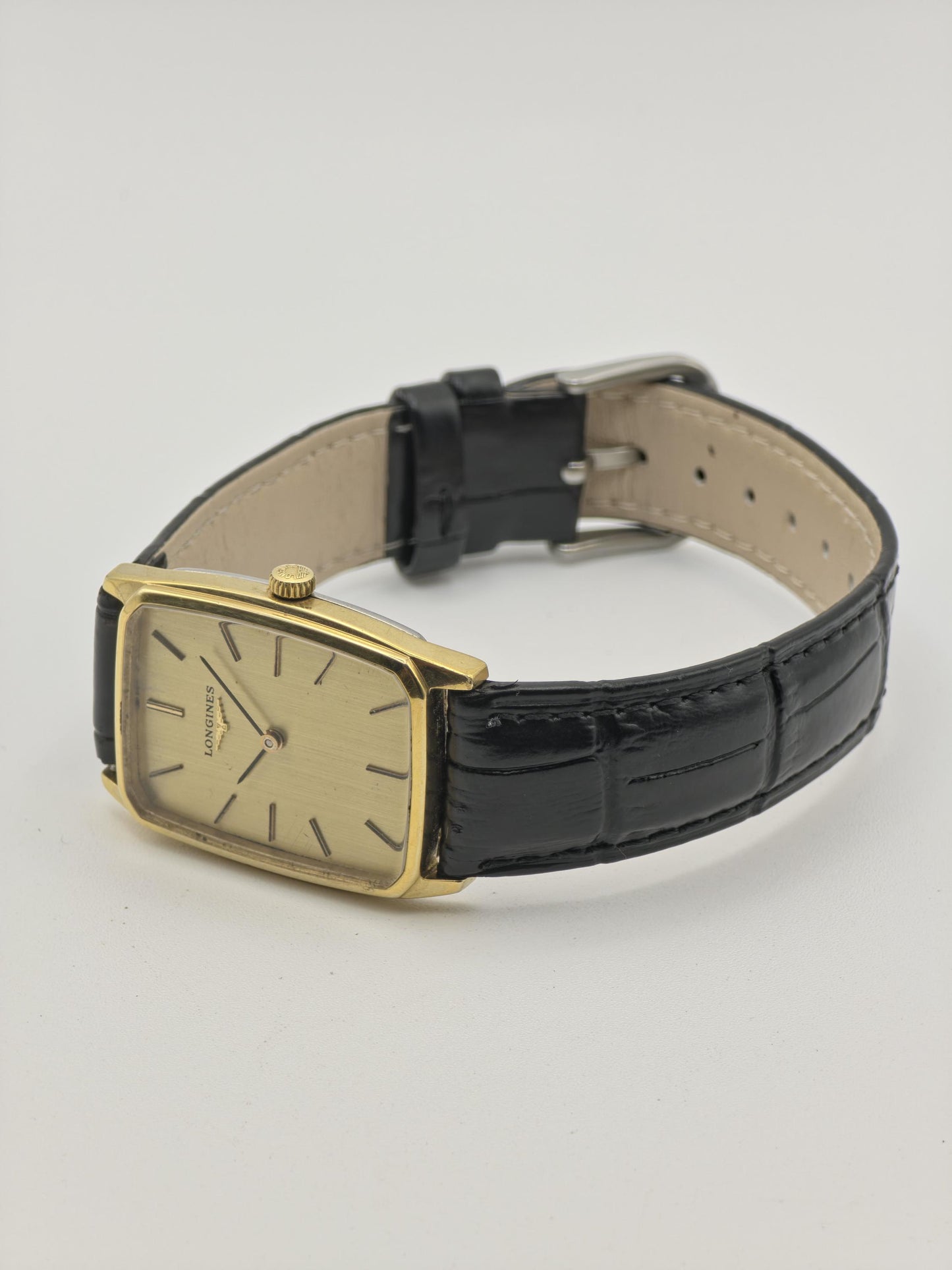 Vintage Longines Men's Gold Dial Rectangular Dress Watch Swiss Made Manual Wind - 385