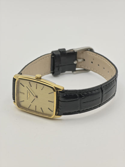 Vintage Longines Men's Gold Dial Rectangular Dress Watch Swiss Made Manual Wind - 385