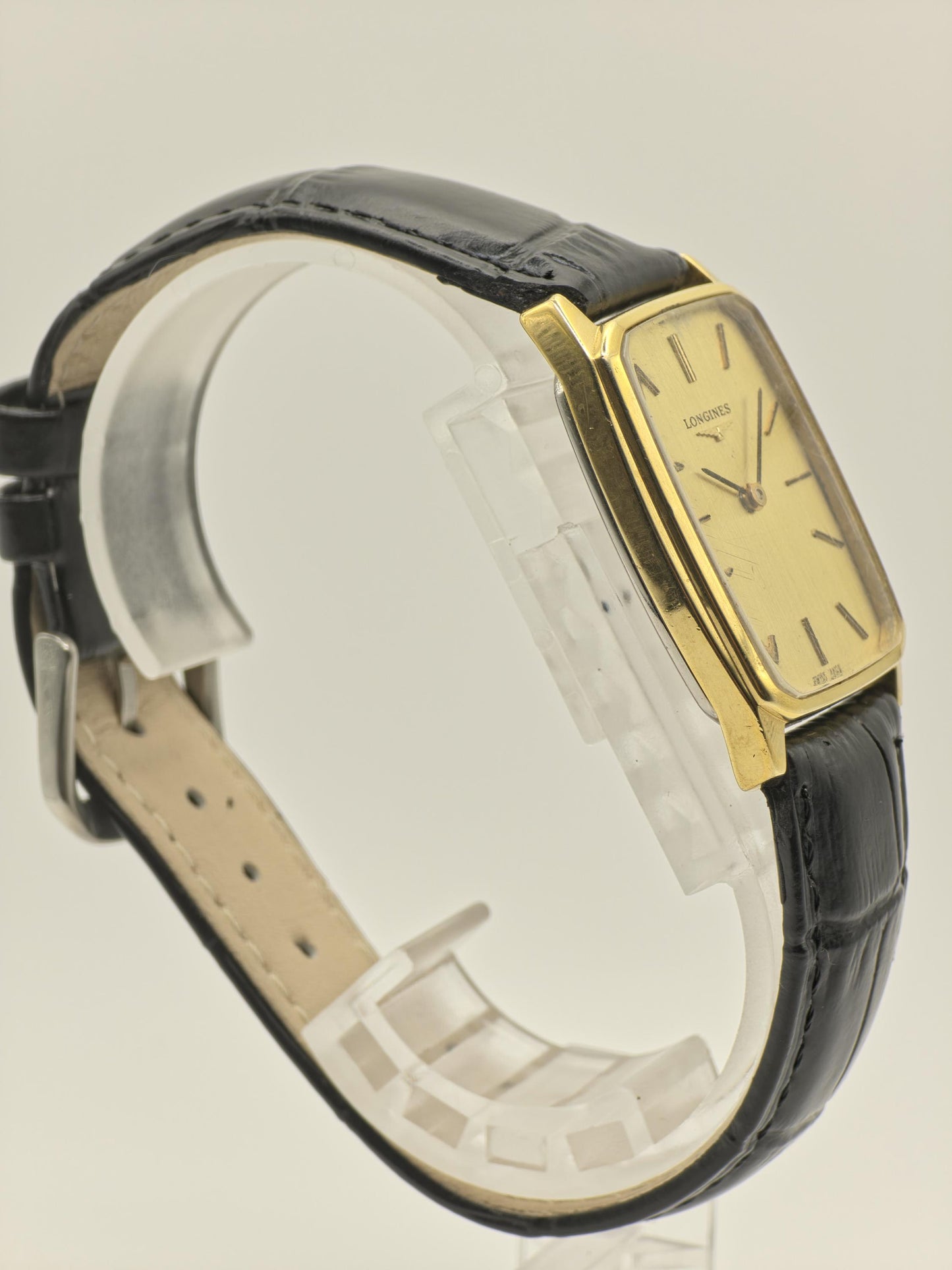 Vintage Longines Men's Gold Dial Rectangular Dress Watch Swiss Made Manual Wind - 385