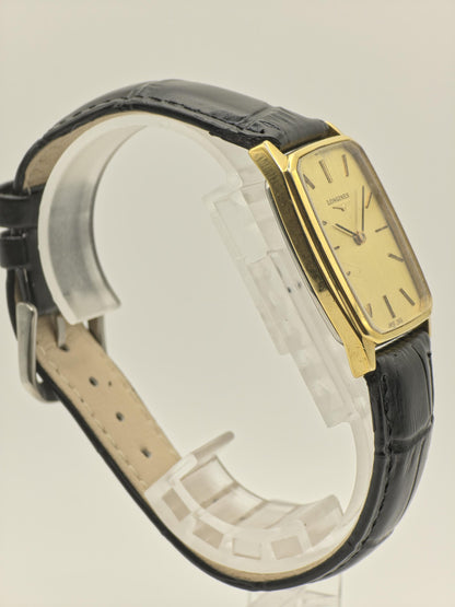 Vintage Longines Men's Gold Dial Rectangular Dress Watch Swiss Made Manual Wind - 385