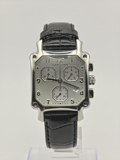 Vintage Hamilton Men's Chronograph Quartz Silver Dial Rectangular Swiss - 386