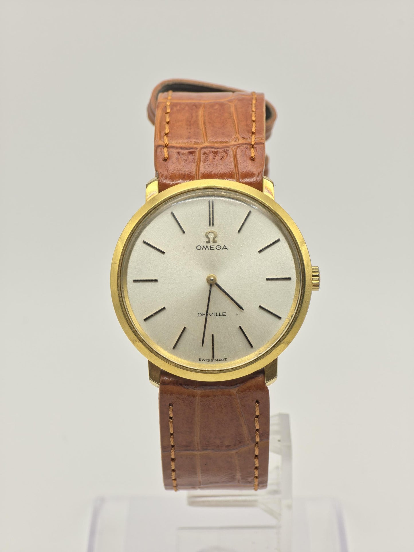 Vintage Omega De Ville Men's Manual Wind Dress Watch Gold Tone Silver Dial Swiss Made - 388