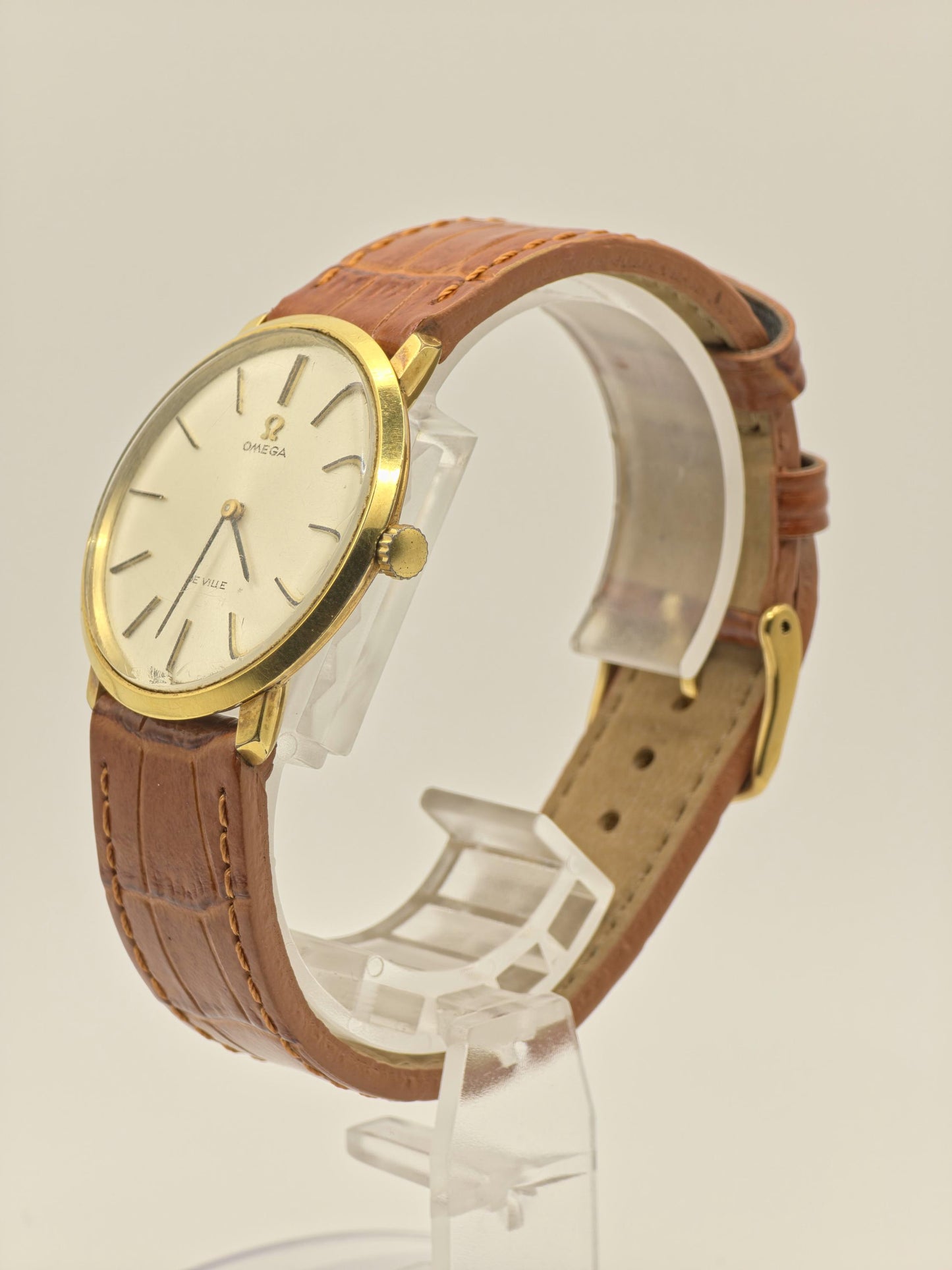 Vintage Omega De Ville Men's Manual Wind Dress Watch Gold Tone Silver Dial Swiss Made - 388