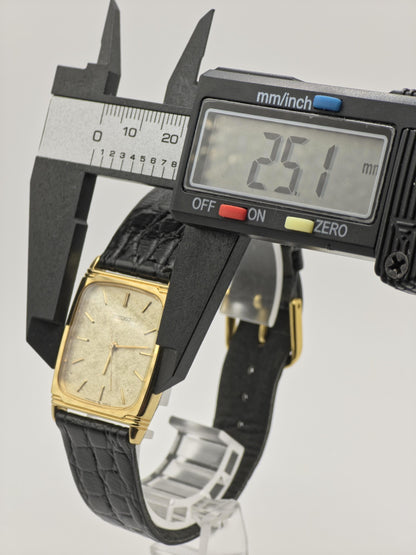 Vintage Seiko Quartz Gold Textured Dial Rectangular Dress Watch Unisex - 394