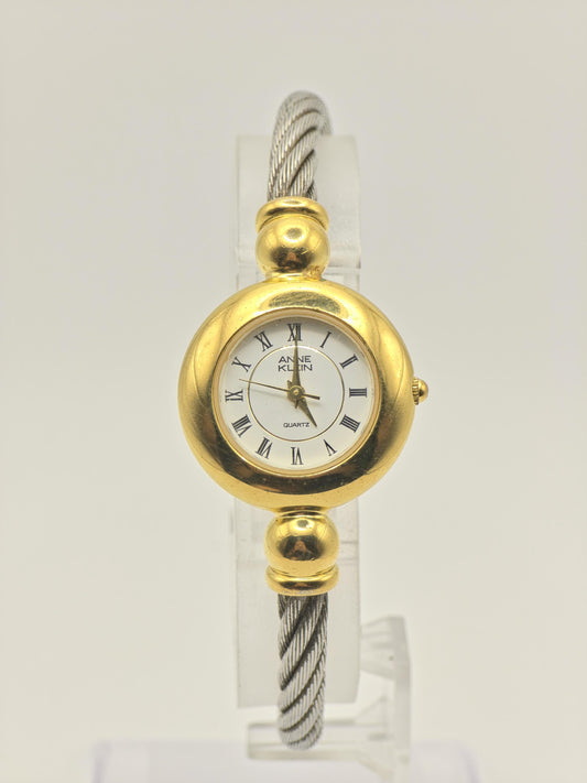 Vintage Anne Klein II Quartz Gold Tone Cable Bangle Watch Women's - 395