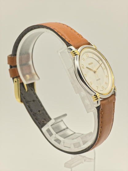 Vintage Seiko Lucent Quartz Two-Tone Brown Leather Men's Watch 1995 Award - 396