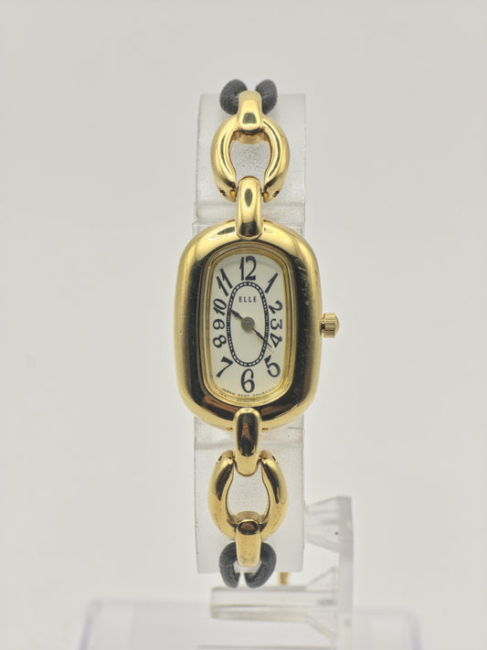 Vintage ELLE Quartz Gold Tone Bracelet Women's Dress Watch - 398
