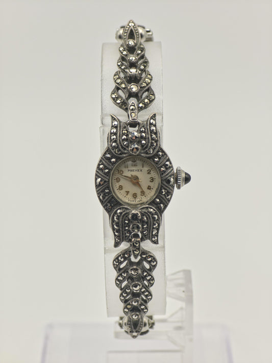 Vintage Premex Foreign Marcasite Bracelet Women's Mechanical Dress Watch - 400