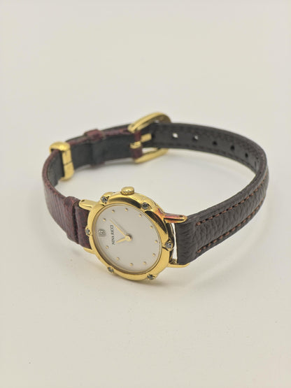 Vintage Nina Ricci Women's Quartz Gold Tone White Dial Crystal Dress Watch - 401