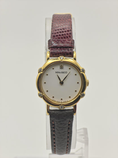 Vintage Nina Ricci Women's Quartz Gold Tone White Dial Crystal Dress Watch - 401