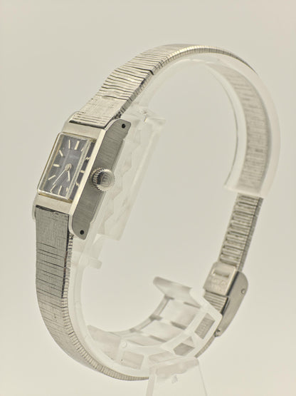 Vintage Waltham Women's Manual Wind Silver Tone Black Dial Rectangular Dress Watch - 404