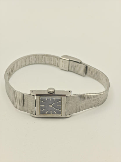 Vintage Waltham Women's Manual Wind Silver Tone Black Dial Rectangular Dress Watch - 404