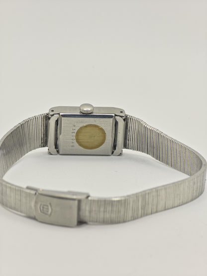 Vintage Waltham Women's Manual Wind Silver Tone Black Dial Rectangular Dress Watch - 404