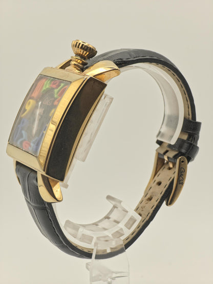 Vintage GaGa Milano Napoleone Automatic Gold Tone Men's Watch Black Dial - 410