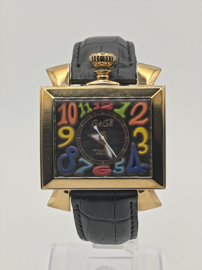 Vintage GaGa Milano Napoleone Automatic Gold Tone Men's Watch Black Dial - 410