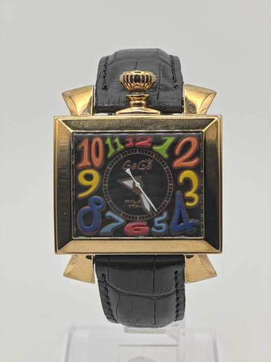 Vintage GaGa Milano Napoleone Automatic Gold Tone Men's Watch Black Dial - 410