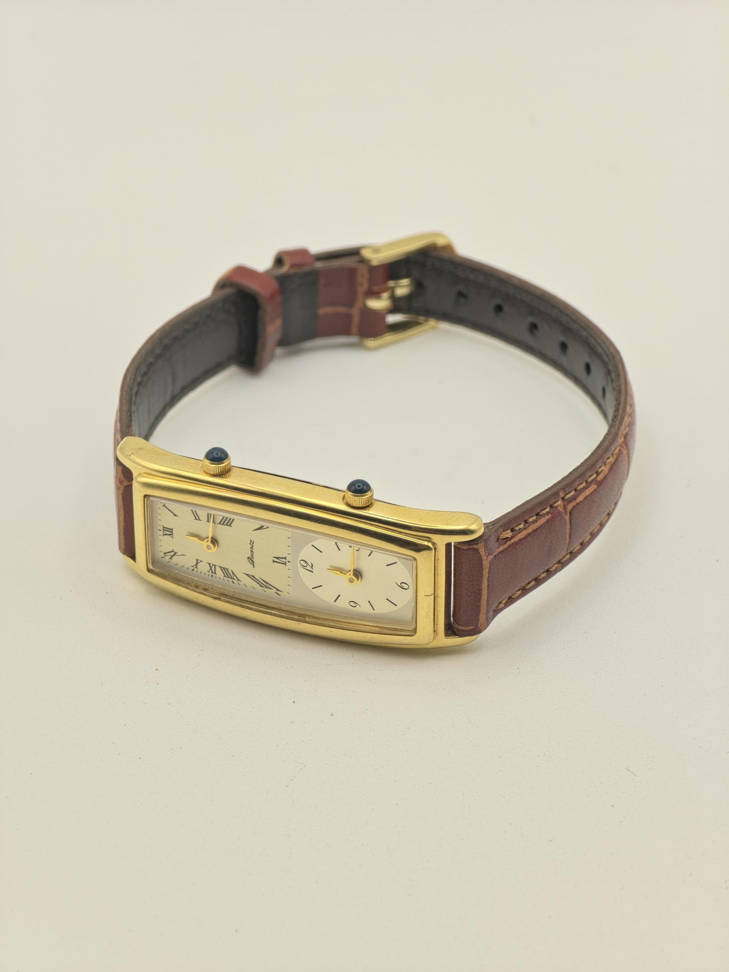Vintage Noevir Dual Time Quartz Gold Tone Women's Dress Watch Japan - 411