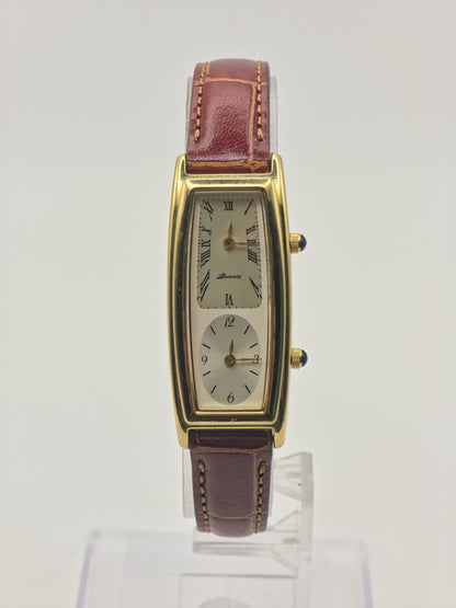 Vintage Noevir Dual Time Quartz Gold Tone Women's Dress Watch Japan - 411