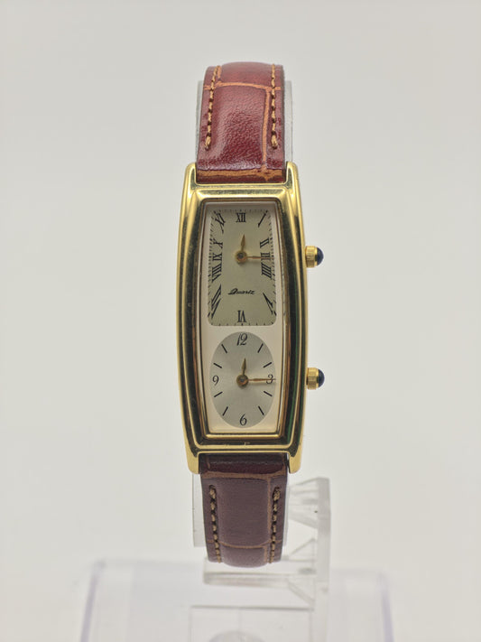 Vintage Noevir Dual Time Quartz Gold Tone Women's Dress Watch Japan - 411