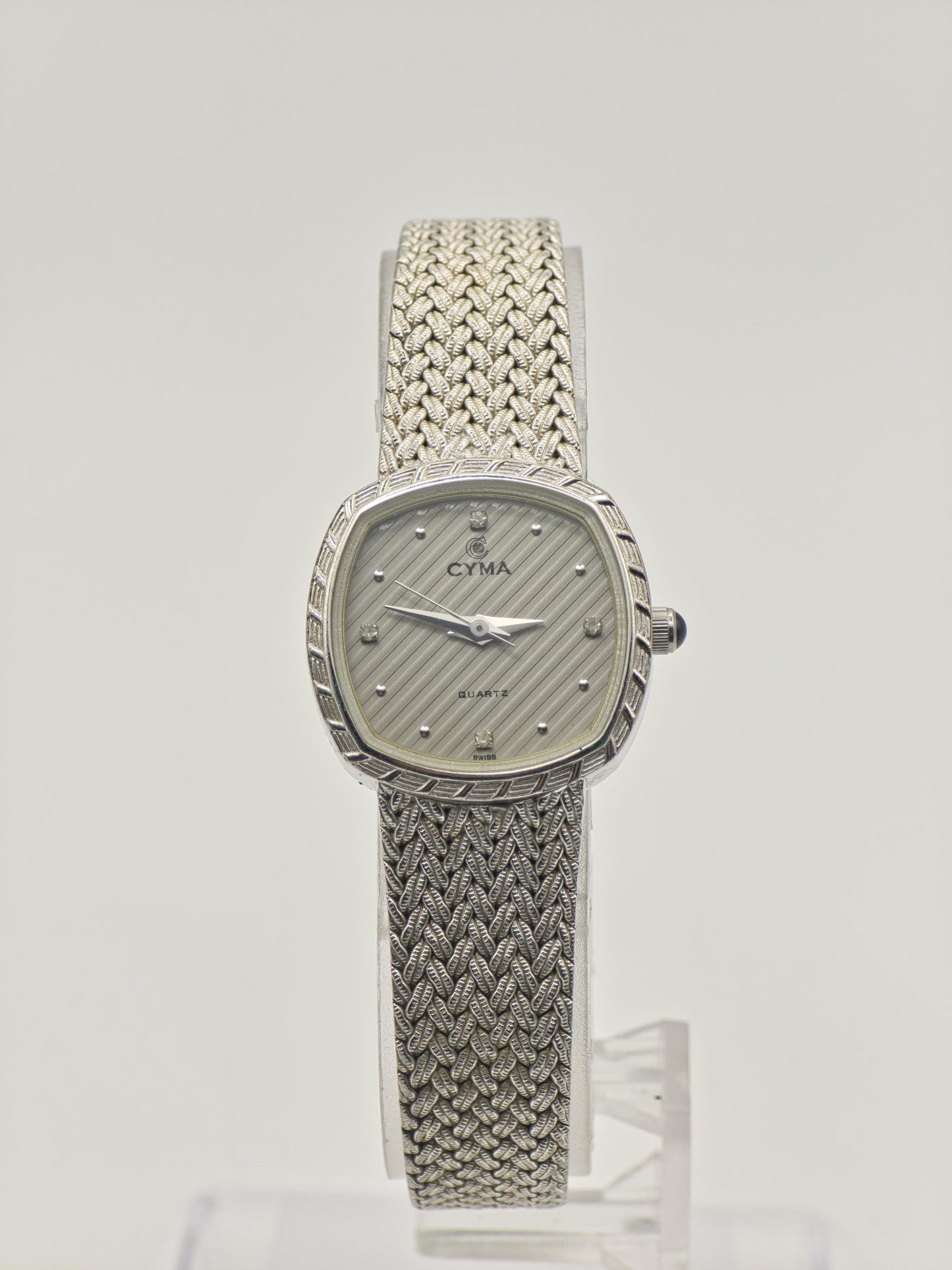 Vintage Cyma Women's Quartz Silver Tone Textured Swiss Dress Watch - 412