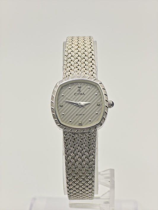 Vintage Cyma Women's Quartz Silver Tone Textured Swiss Dress Watch - 412