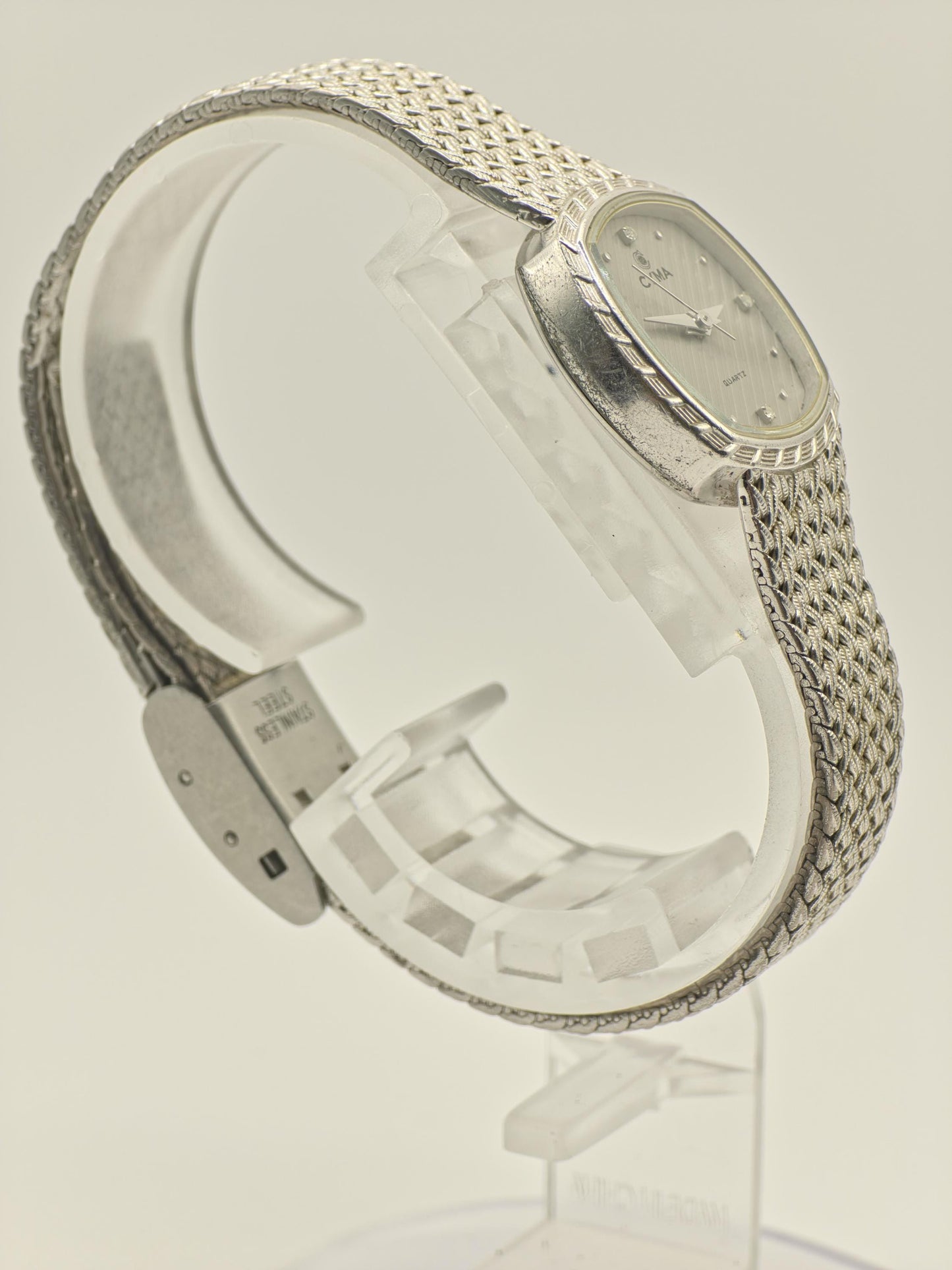 Vintage Cyma Women's Quartz Silver Tone Textured Swiss Dress Watch - 412