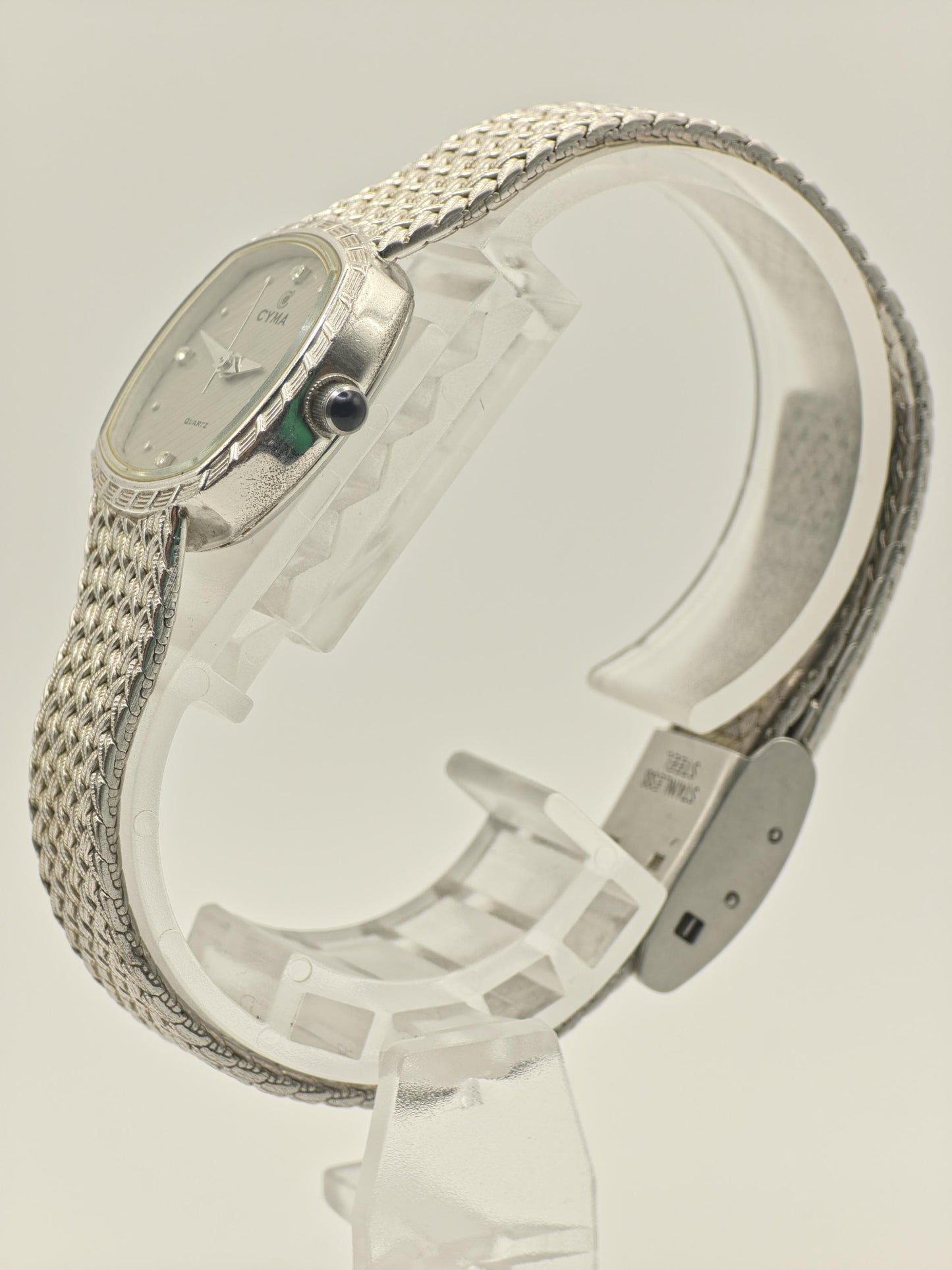 Vintage Cyma Women's Quartz Silver Tone Textured Swiss Dress Watch - 412