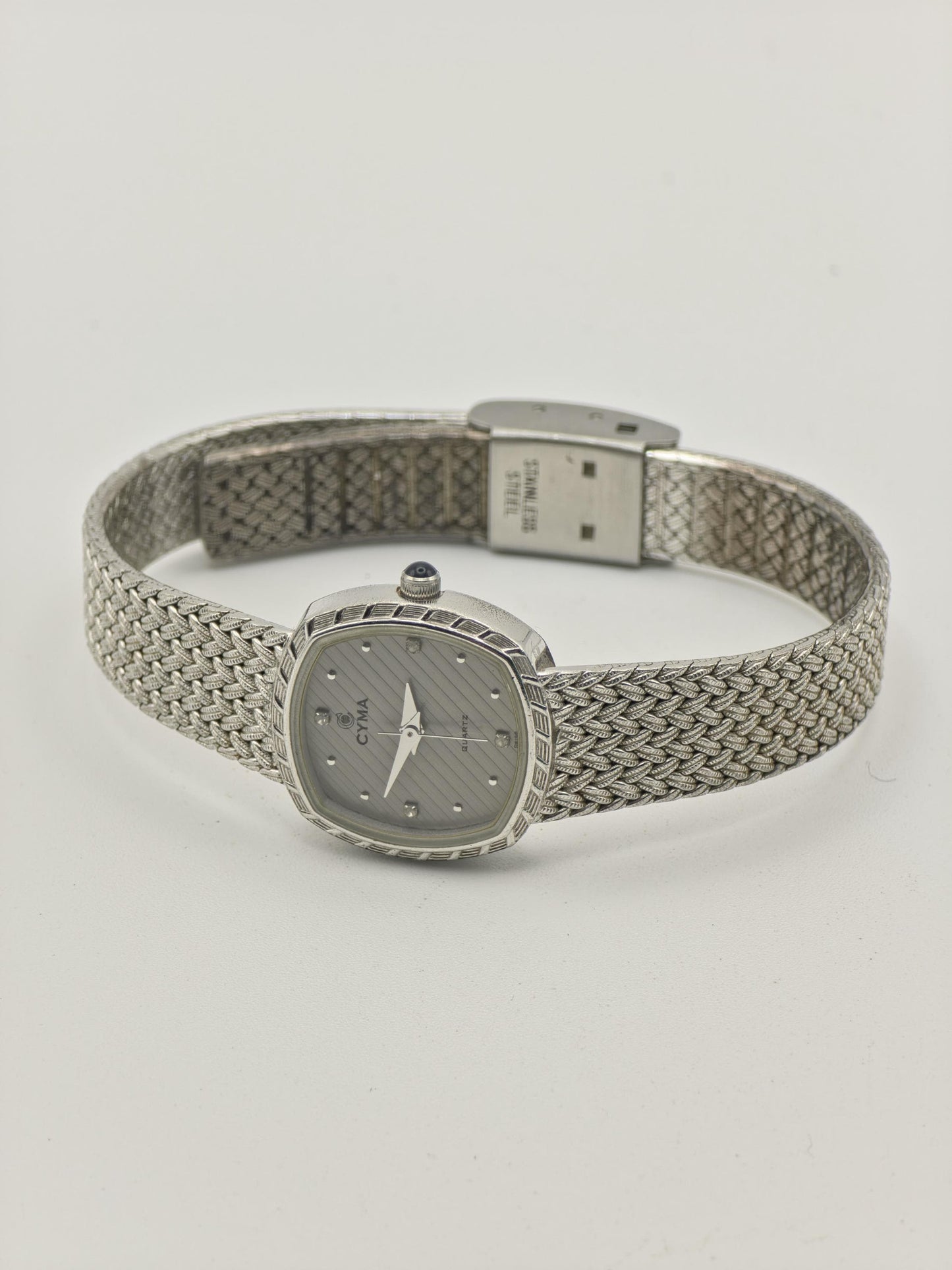 Vintage Cyma Women's Quartz Silver Tone Textured Swiss Dress Watch - 412