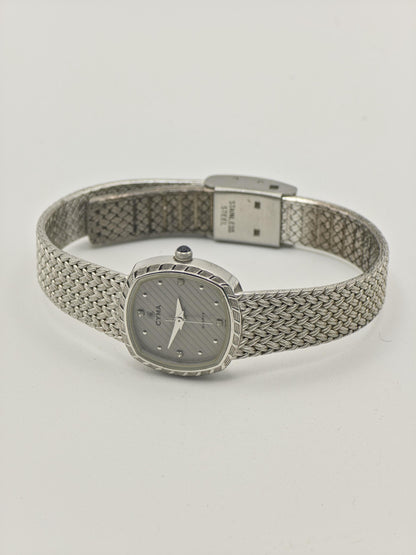 Vintage Cyma Women's Quartz Silver Tone Textured Swiss Dress Watch - 412