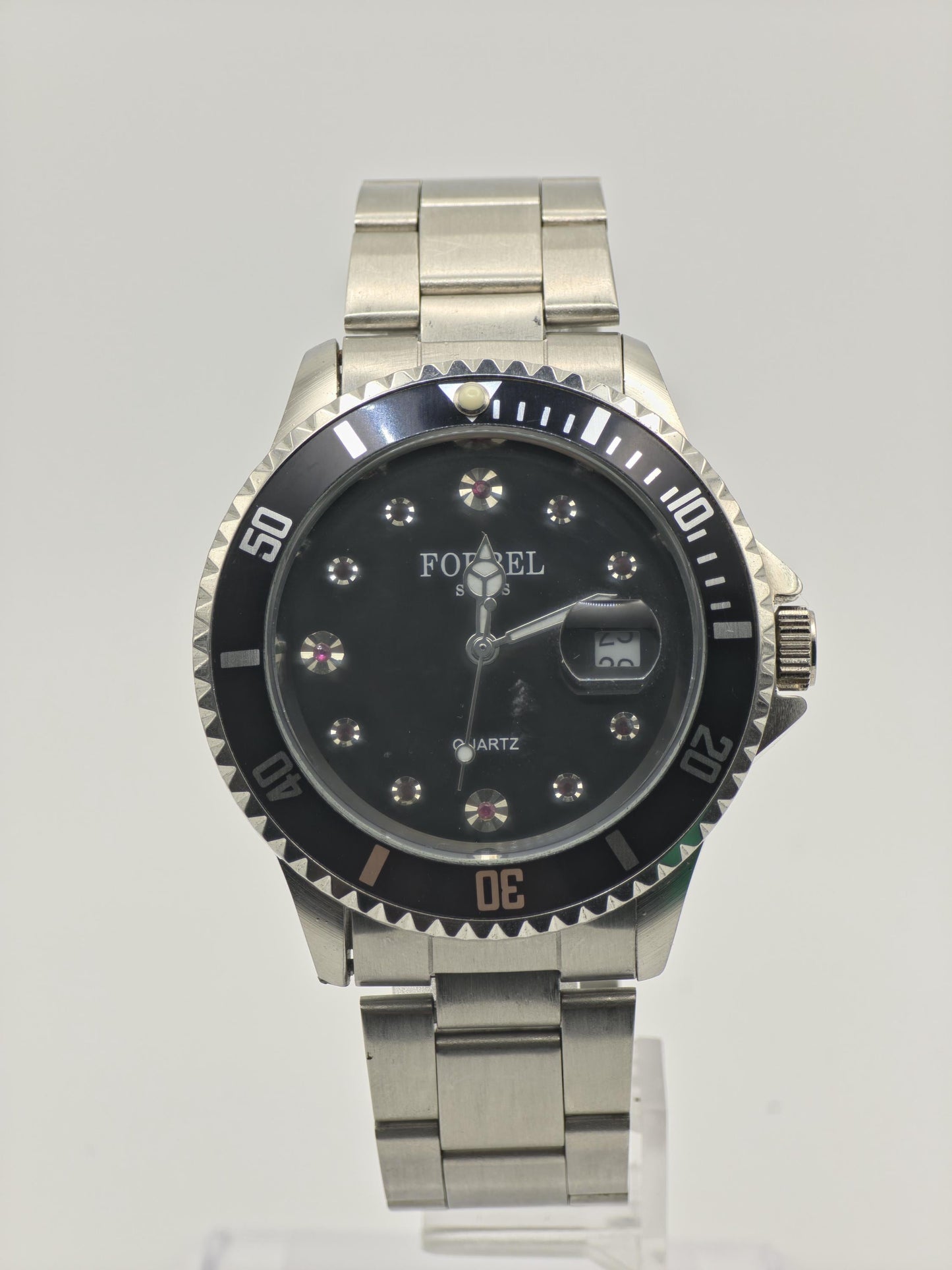 Vintage Forbel Men's Quartz Stainless Steel Diver Style Date Swiss Watch - 414