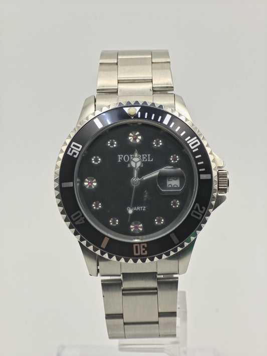 Vintage Forbel Men's Quartz Stainless Steel Diver Style Date Swiss Watch - 414