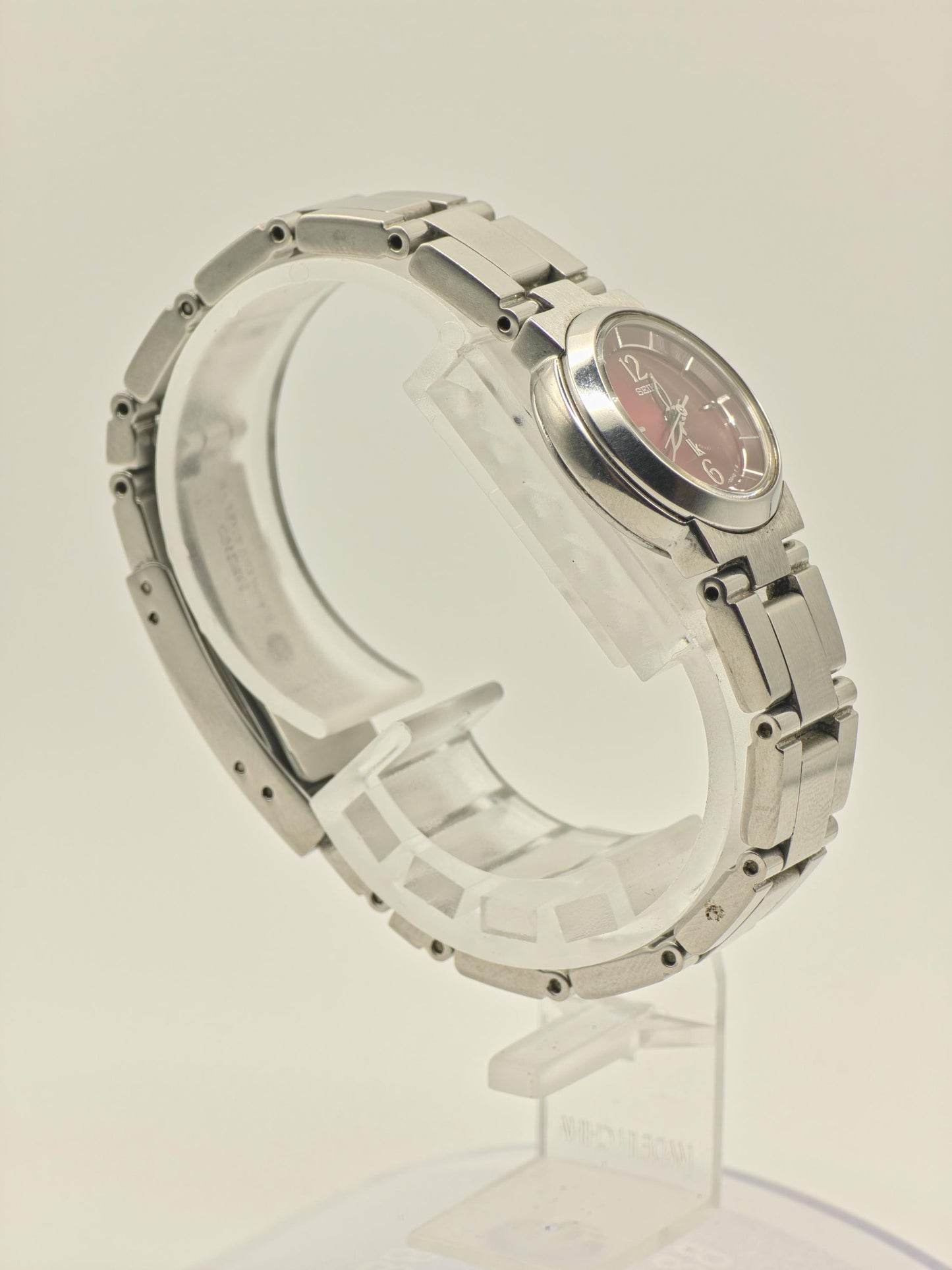 Vintage Seiko Lukia Women's Quartz Burgundy Dial Stainless Steel Watch - 420