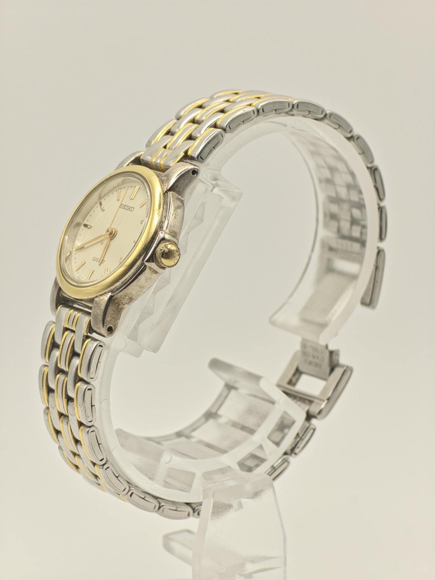 Vintage Seiko Lucent Women's Quartz Two-Tone Dress Watch White Dial Bracelet - 423