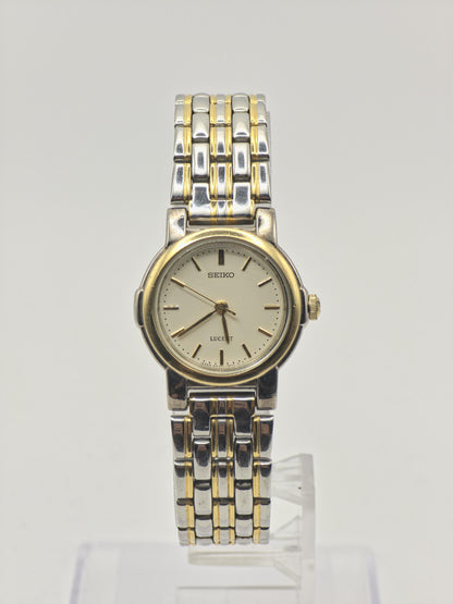 Vintage Seiko Lucent Women's Quartz Two-Tone Dress Watch White Dial Bracelet - 423